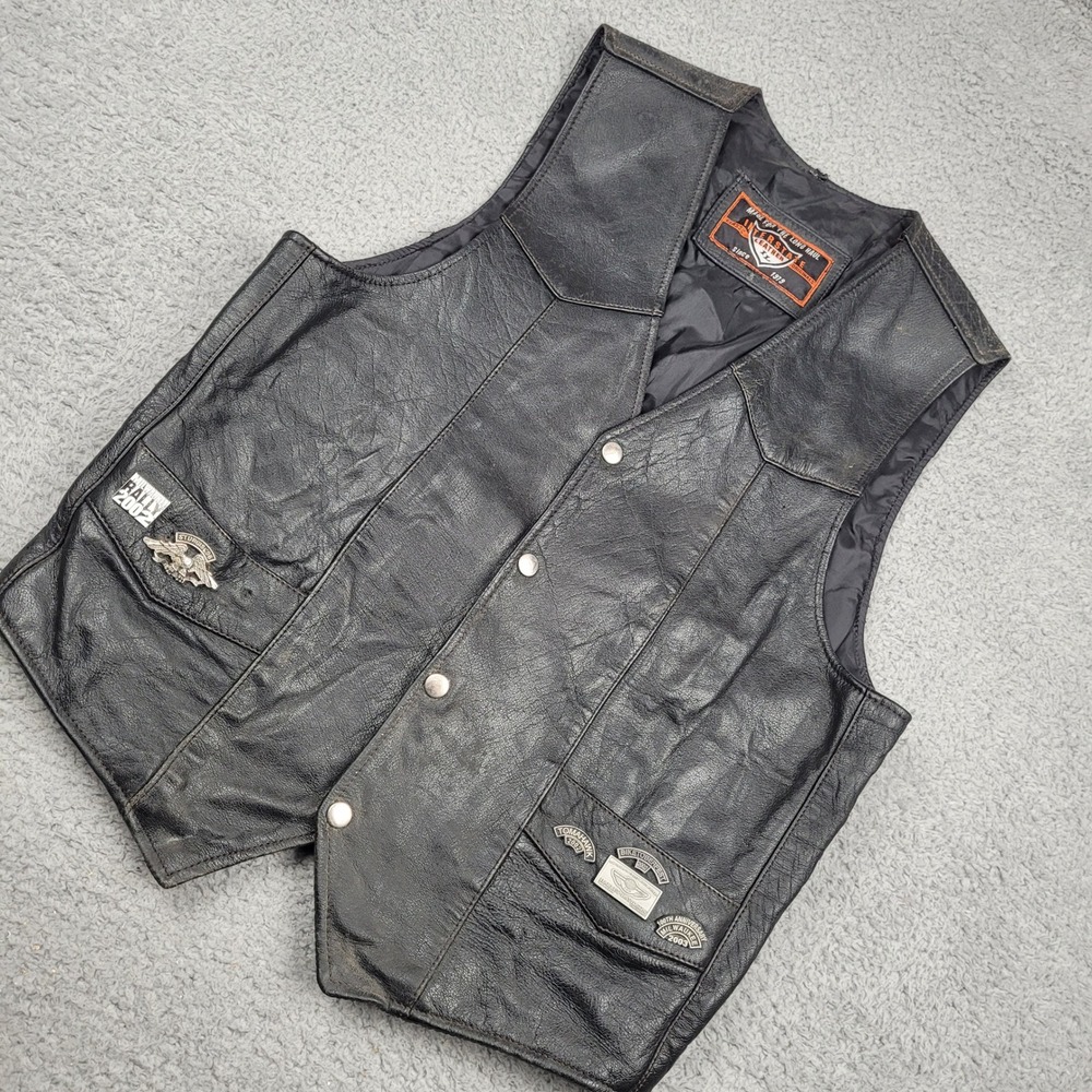 Interstate Leather‎ Vest Mens Motorcycle Biker American Flag Harley Pins Patches